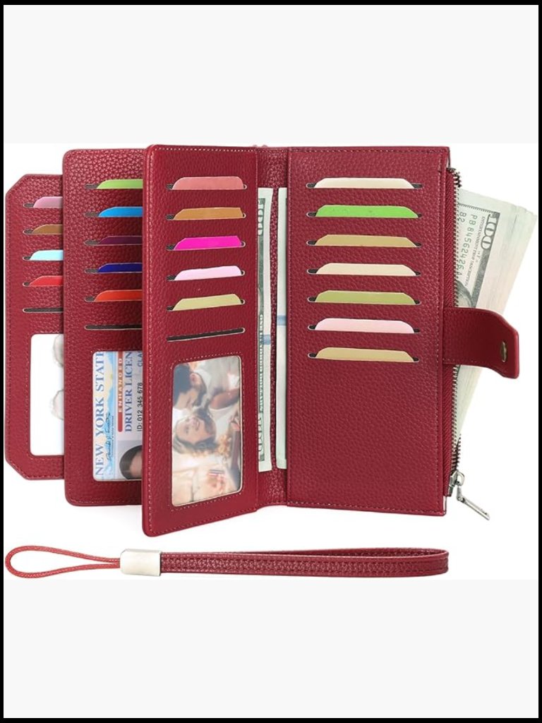 Rfid Blocking Tri-Fold Wristlet Wallet Large Capacity Card Holder Clutch